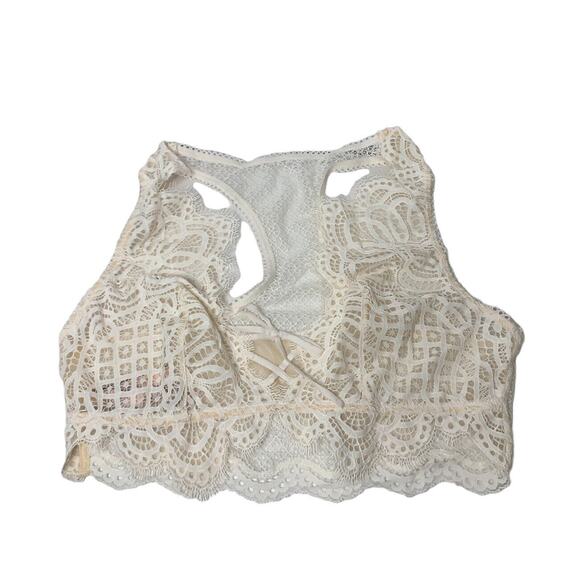 VICTORIAS SECRET UNLINED DEMI LACE Longline Cami BRA High Neck IVORY Medium - Picture 1 of 5